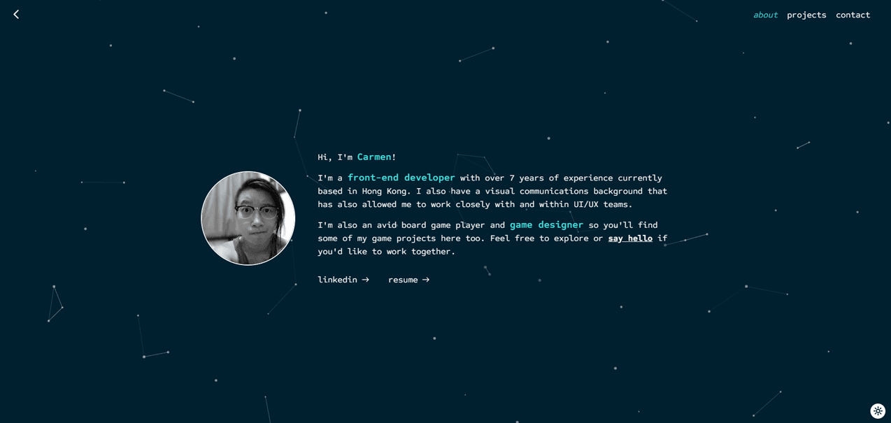 Night Light Visuals about page in dark mode