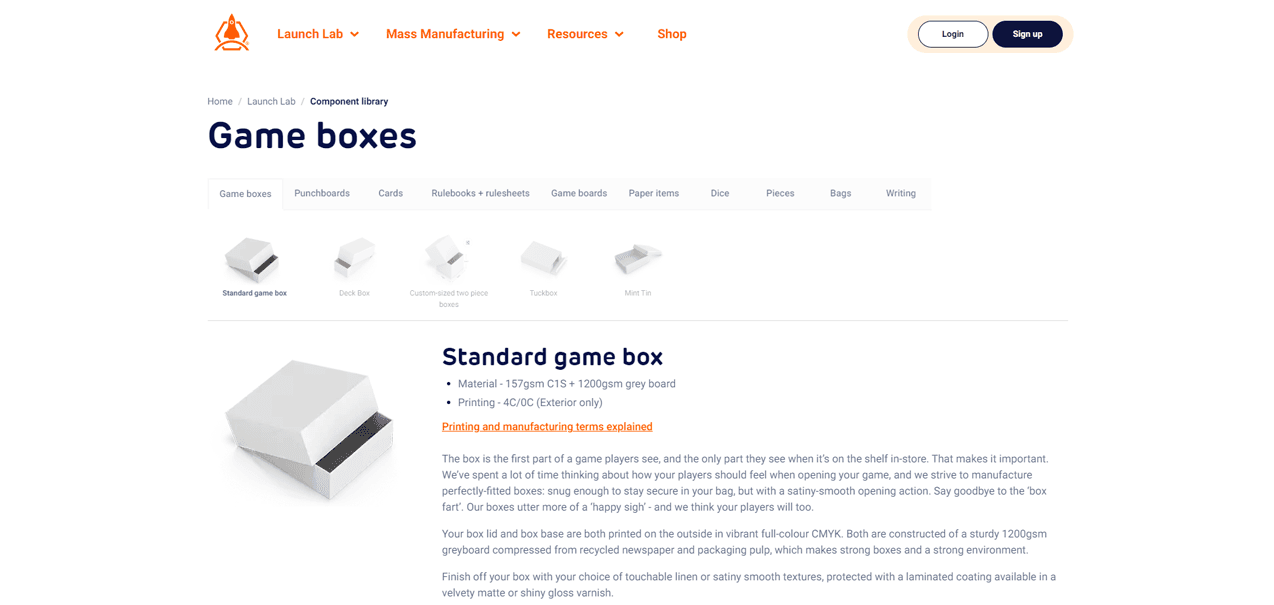Launch Tabletop website game component library